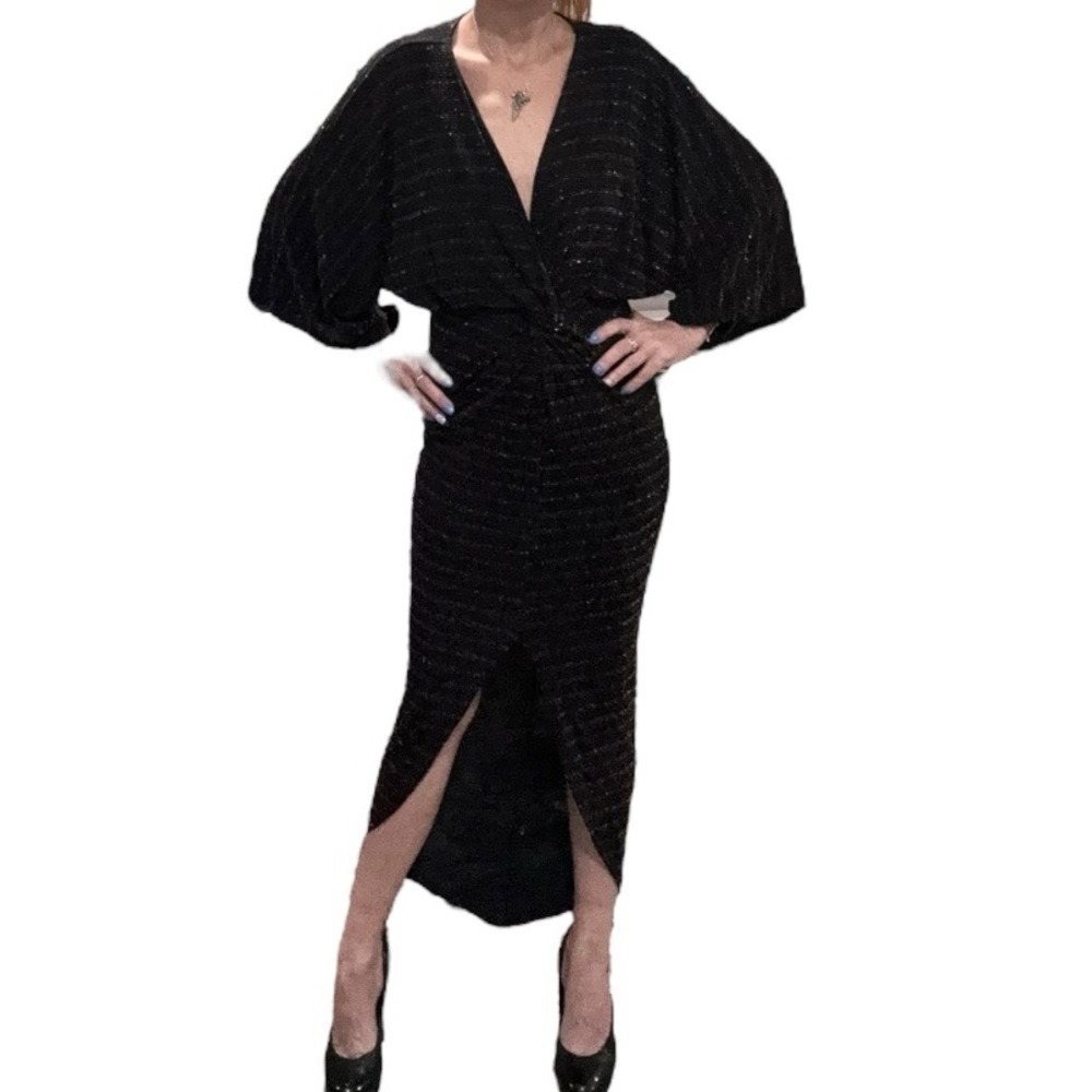 NWT Style Rack Women’s Bronze Metallic High Low Bat Wing Sleeve Dress Size S